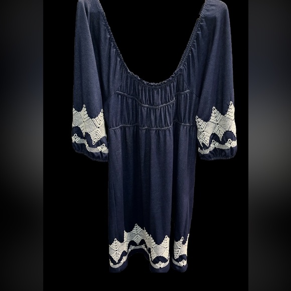 Uncle Frank BLUE DRESS MED BOHO Anthropologie white Crochet Knit Wide Neck 75203 - Picture 4 of 16